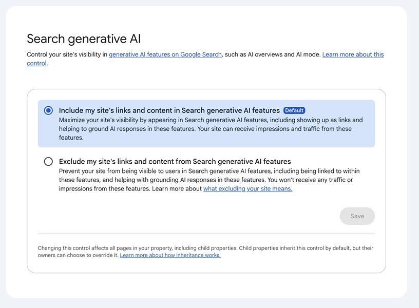 GSC provides control over Generative AI inclusions