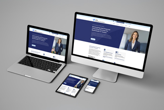 Thumbnail mockup of the VTX Business Consultants website displayed on multiple devices, including desktop, laptop, tablet, and smartphone. The image showcases the responsive WordPress design created by Boreas Digital Media, featuring a clean blue and white layout for an accounting and financial consulting firm in Tucson.